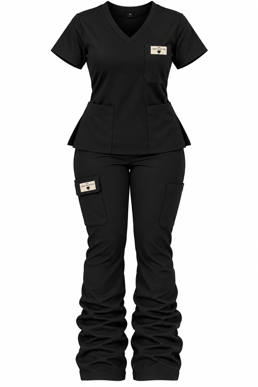 V-Neck Stacked-Leg Scrub Set