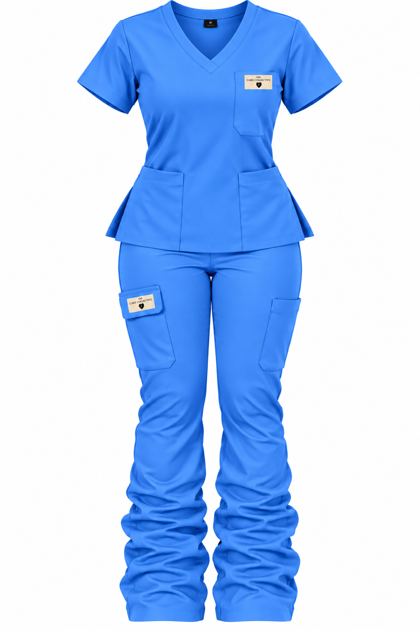 V-Neck Stacked-Leg Scrub Set