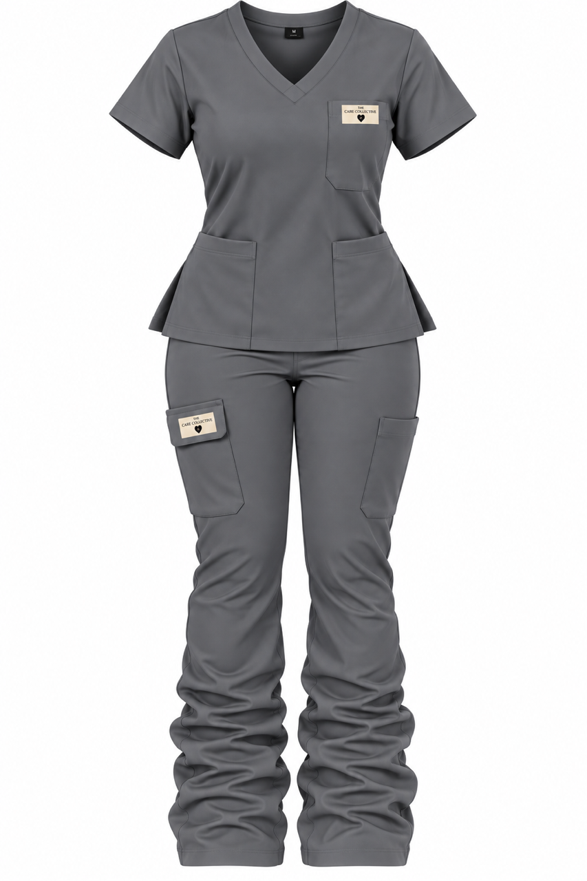 V-Neck Stacked-Leg Scrub Set