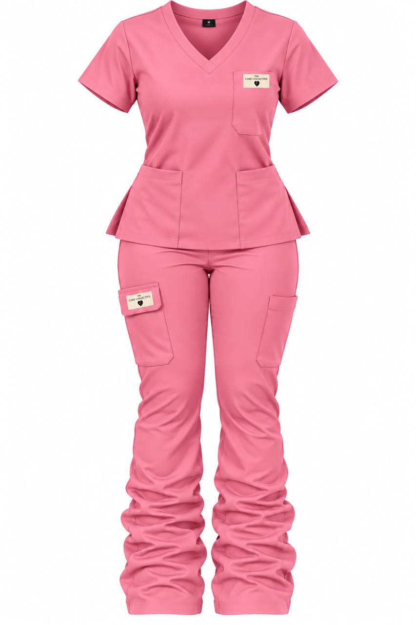 V-Neck Stacked-Leg Scrub Set